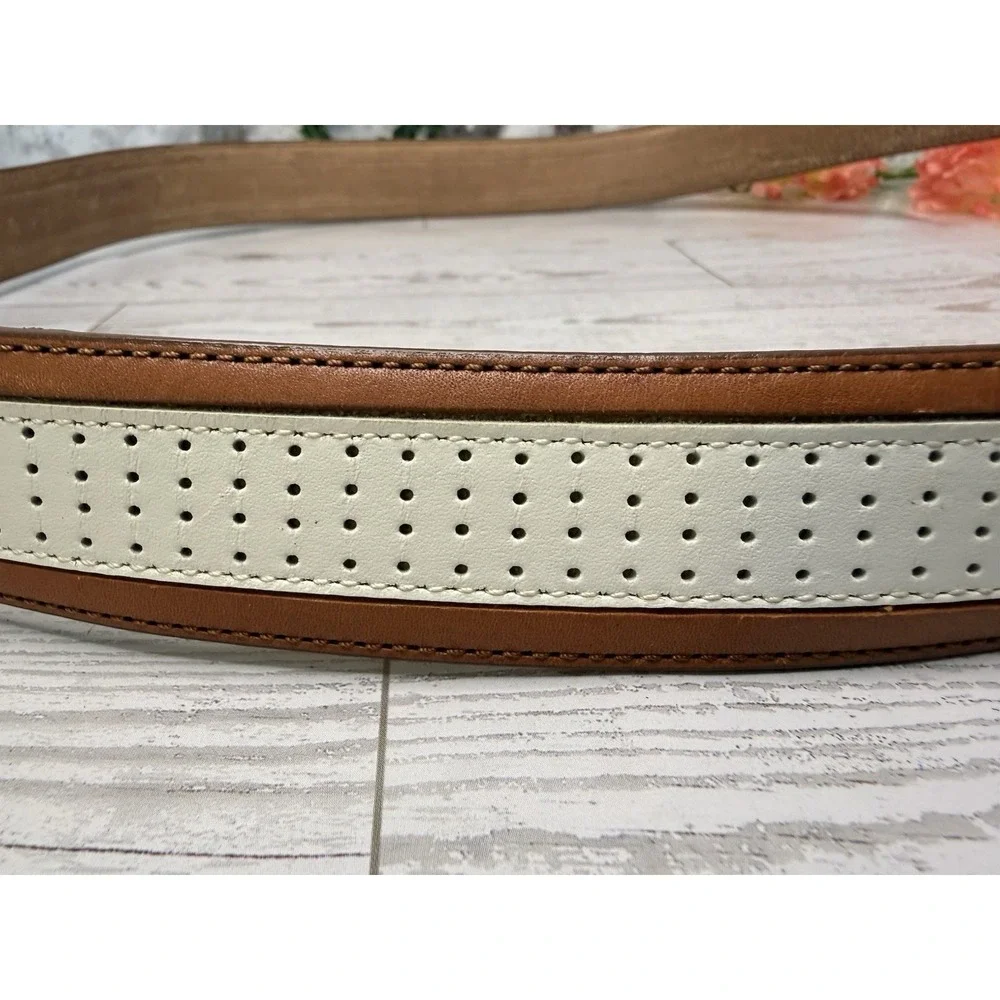 Vintage Brown and Ivory Perforated Leather Belt Men 45